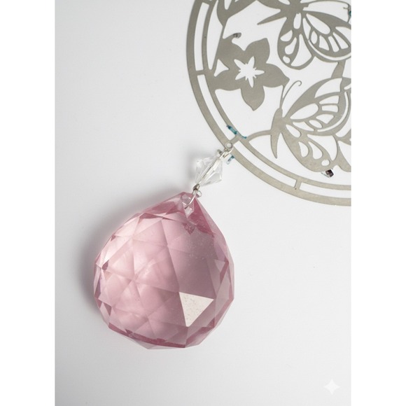 Butterfly Crystal Suncatcher Pink Prisms Hanging Window Decor Whimsical Boho 10" - Picture 5 of 6